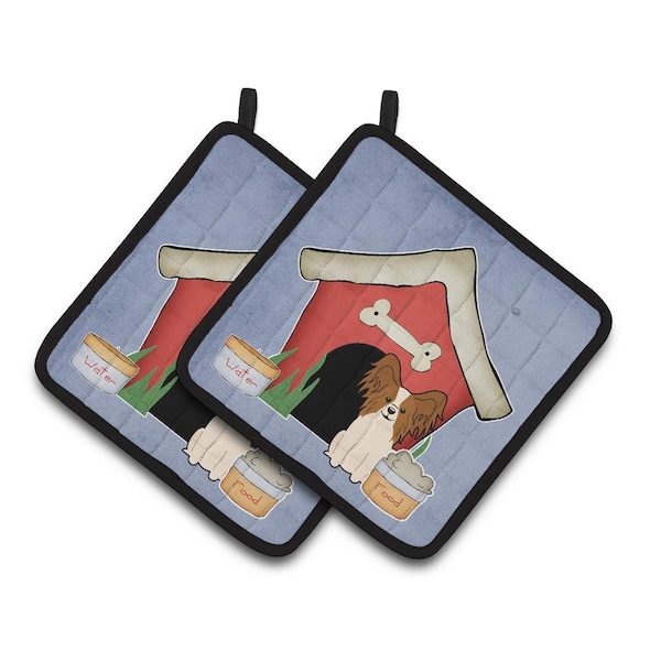 Carolines Treasures Dog House Collection Papillon Red and White Pair of Pot Holders - BB2832PTHD