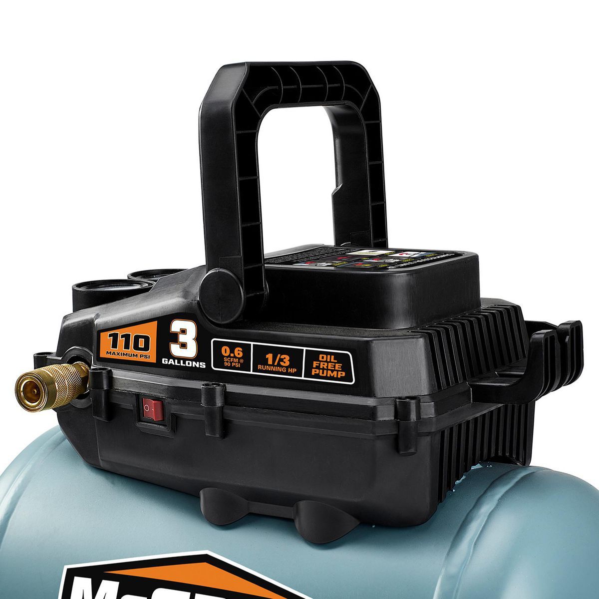 Compresor de aire tipo Hot Dog Mcgraw de 3 galones, 1/3 HP, 110 PSI sin aceite - 57572