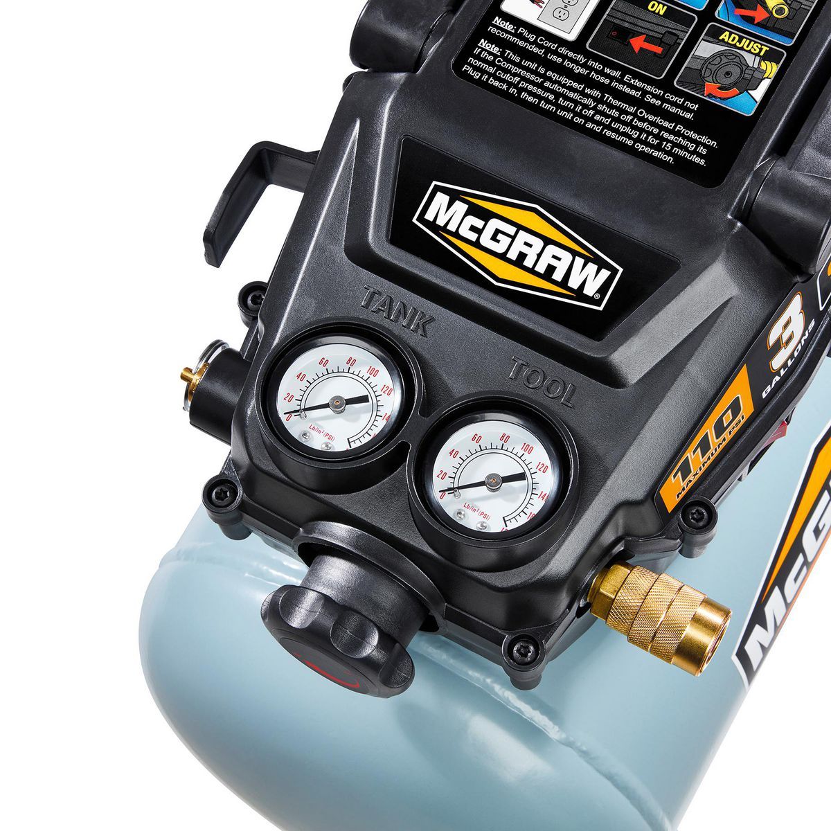 Compresor de aire tipo Hot Dog Mcgraw de 3 galones, 1/3 HP, 110 PSI sin aceite - 57572