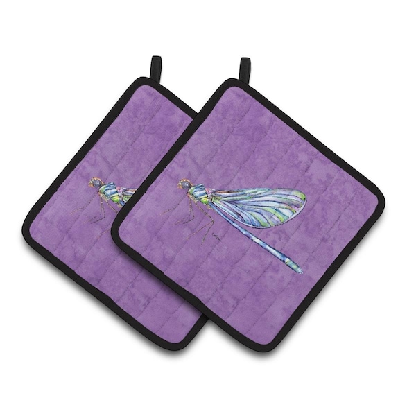 Carolines Treasures Dragonfly on Purple Pair of Pot Holders - 8865PTHD