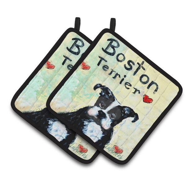 Carolines Treasures Boston Terrier Wheres My Bibb Pair of Pot Holders - MW1316PTHD