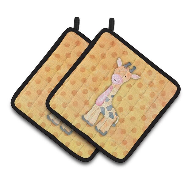 Carolines Treasures Polkadot Griaffe Watercolor Pair of Pot Holders - BB7373PTHD