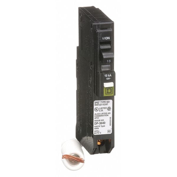 Square D Miniature Circuit Breaker, QO Series, 15A, 1 Pole, 120/240V AC, 10kA at 120/240V AC - QO115CAFI
