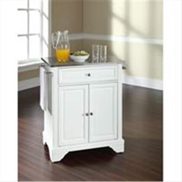 Betterbeds LaFayette Stainless Steel Top Portable Kitchen Island in White Finish, Stainless Steel Top - BE3051566