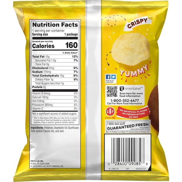 Papas fritas Lay's regulares de 1 oz., PK104 - 11045.
