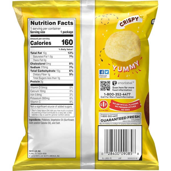 Papas fritas Lay's regulares de 1 oz., PK104 - 11045.
