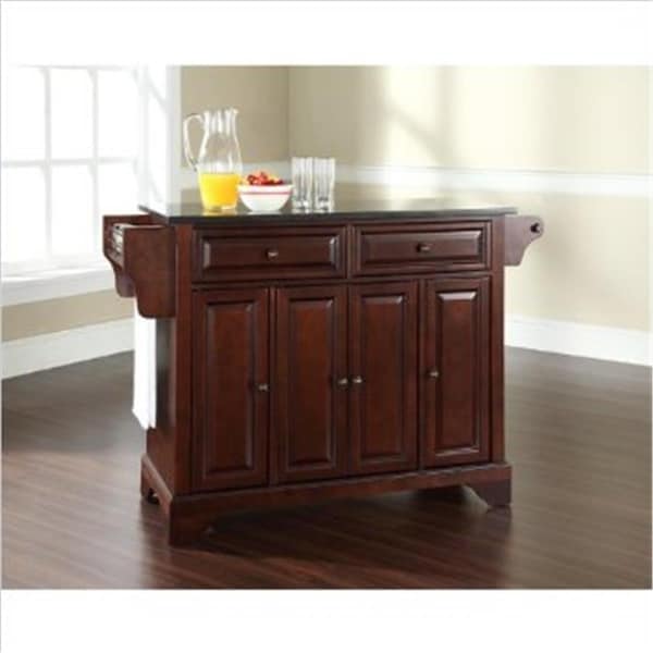 Modern Marketing Concepts Lafayette Solid Black Granite Top Kitchen Island In Vintage Mahogany Finish - KF30004BMA