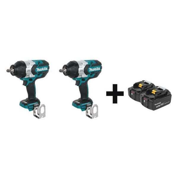 Makita 18V 1/2" Square (2) Mfr. No. BL1840B-2 Batteries; (2) Impact Wrench's - XWT08Z, XWT08Z + BL1840B-2