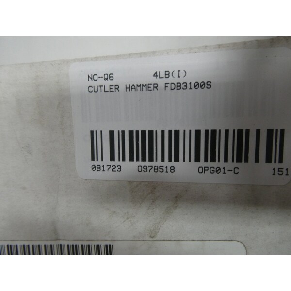 Eaton Cutler-Hammer Molded Case Circuit Breaker, FD Series, 100A, 3 Pole, 600V AC, 18kA at 240V AC - FDB3100S