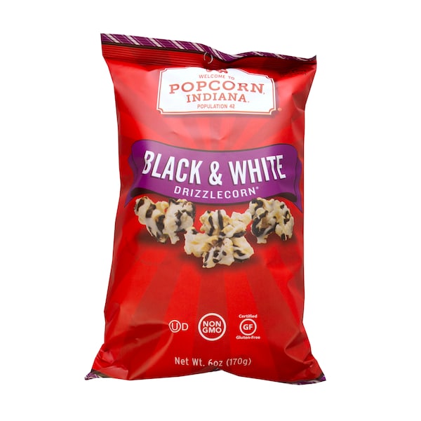 Palomitas de maíz para botanas de Popcorn Indiana con gotas de chocolate blanco y negro de 6 oz., paquete de 12 - 8435710056