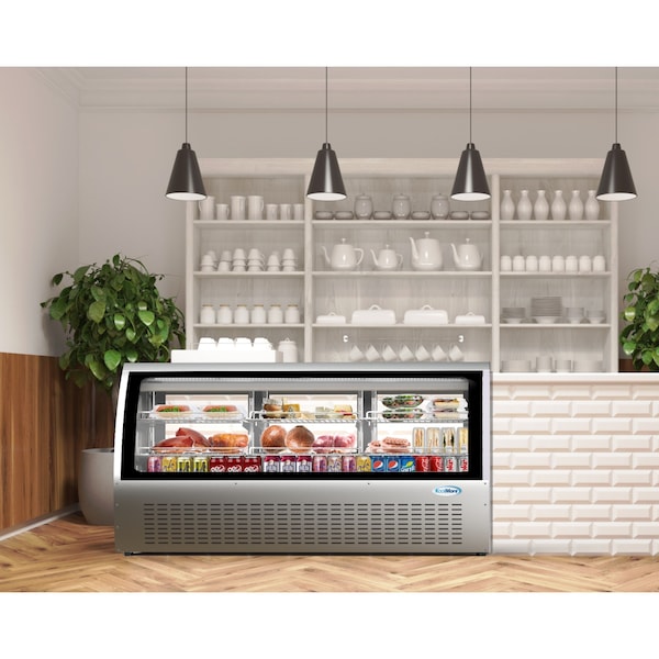 Koolmore 82" Deli Case and Meat Display Stainless-Steel Refrigerator, Multi-Tiered Shelves, Curved Glass Front - RD32C-SS