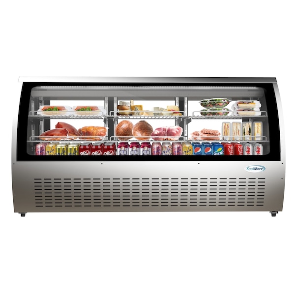 Koolmore 82" Deli Case and Meat Display Stainless-Steel Refrigerator, Multi-Tiered Shelves, Curved Glass Front - RD32C-SS