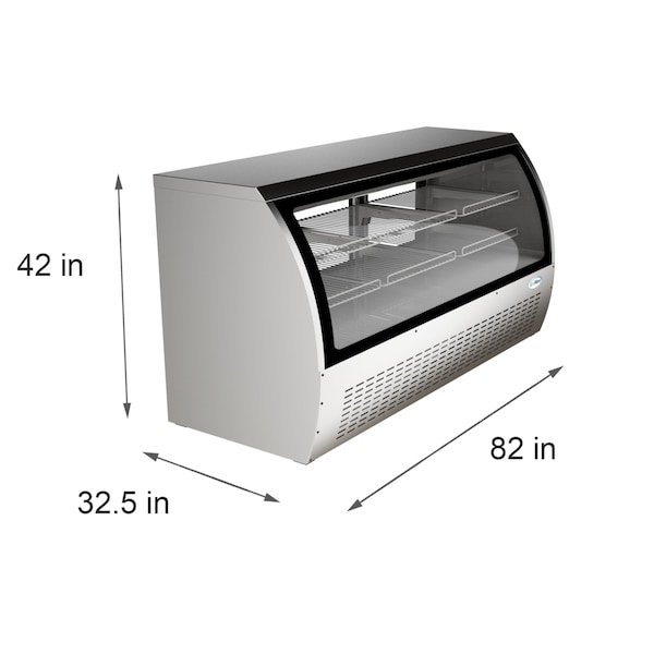 Koolmore 82" Deli Case and Meat Display Stainless-Steel Refrigerator, Multi-Tiered Shelves, Curved Glass Front - RD32C-SS