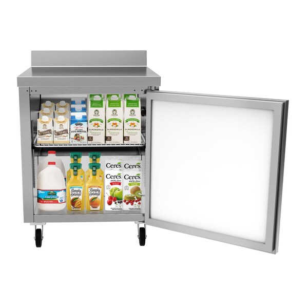 Koolmore 27" Stainless Steel Worktop Commercial Refrigerator with 3 1/2 Backsplash - 6.3 cu.ft,  - RWT-1D-6C