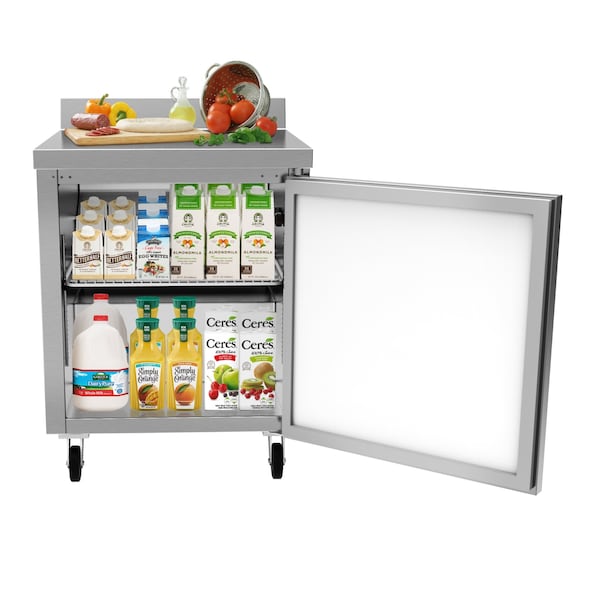 Koolmore 27" Stainless Steel Worktop Commercial Refrigerator with 3 1/2 Backsplash - 6.3 cu.ft,  - RWT-1D-6C