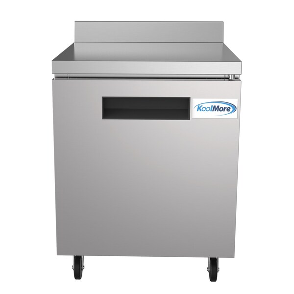 Koolmore 27" Stainless Steel Worktop Commercial Refrigerator with 3 1/2 Backsplash - 6.3 cu.ft,  - RWT-1D-6C