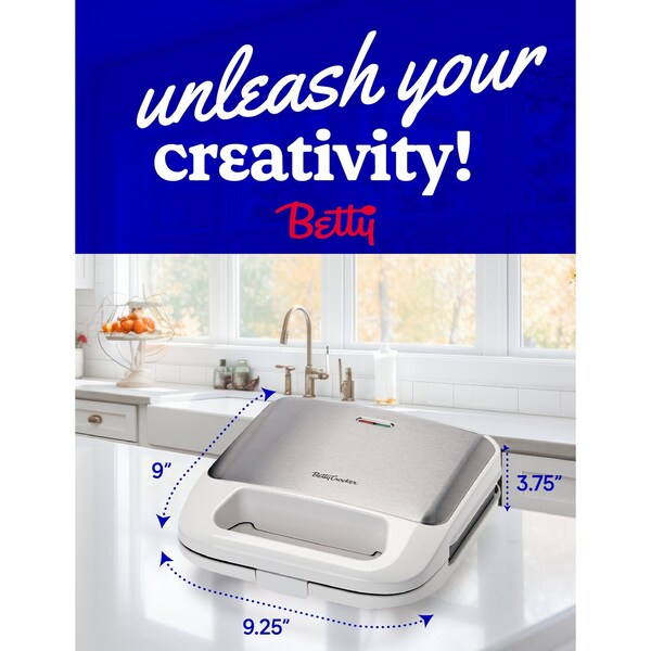Betty Crocker 3-in-1 Indoor Grill, Sandwich / Panini Press & Waffle Maker Plus, White - BC-4965W