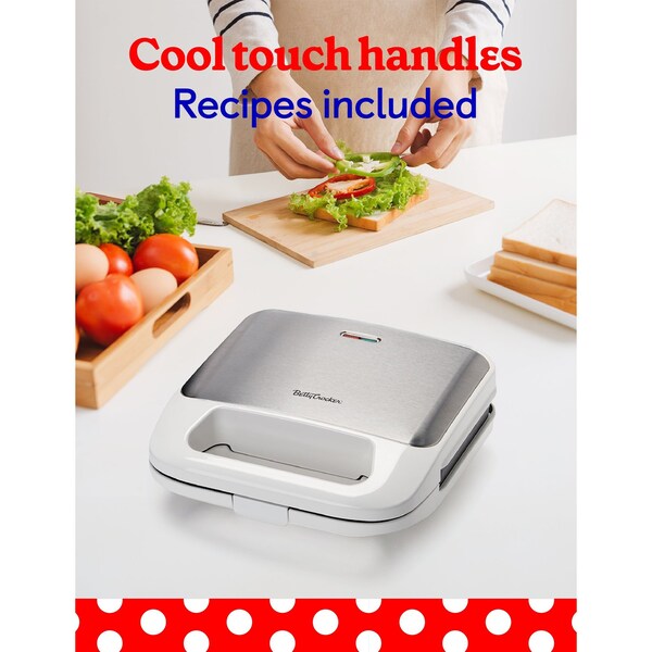 Betty Crocker 3-in-1 Indoor Grill, Sandwich / Panini Press & Waffle Maker Plus, White - BC-4965W
