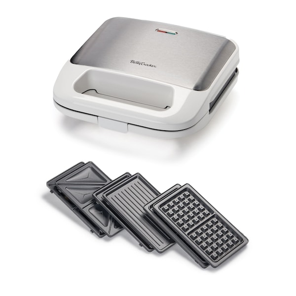 Betty Crocker 3-in-1 Indoor Grill, Sandwich / Panini Press & Waffle Maker Plus, White - BC-4965W