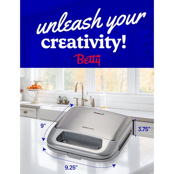 Betty Crocker 3-in-1 Indoor Grill, Sandwich / Panini Press & Waffle Maker Plus, Silver - BC-4965S