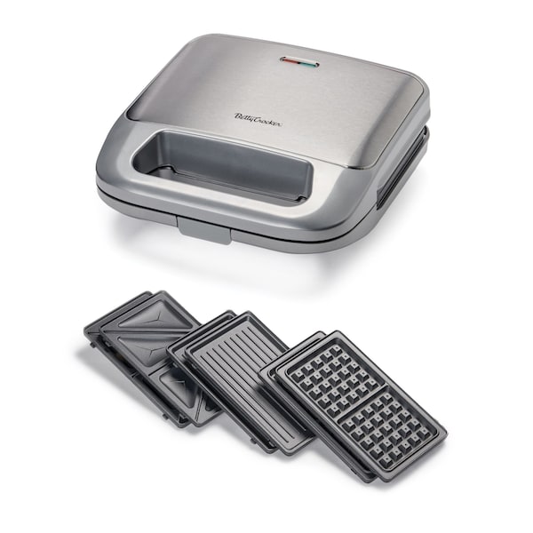 Betty Crocker 3-in-1 Indoor Grill, Sandwich / Panini Press & Waffle Maker Plus, Silver - BC-4965S