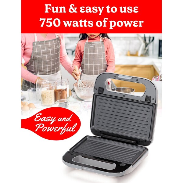 Betty Crocker 3-in-1 Indoor Grill, Sandwich / Panini Press & Waffle Maker Plus, Silver - BC-4965S