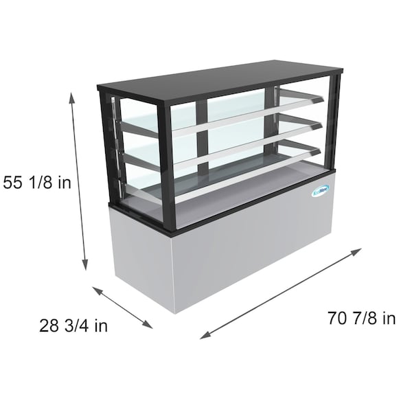 Koolmore Refrigerated Bakery Display Case for Cakes, Pies, Pastries, 71” Stainless Steel Frame, Glass Front - RBD30C