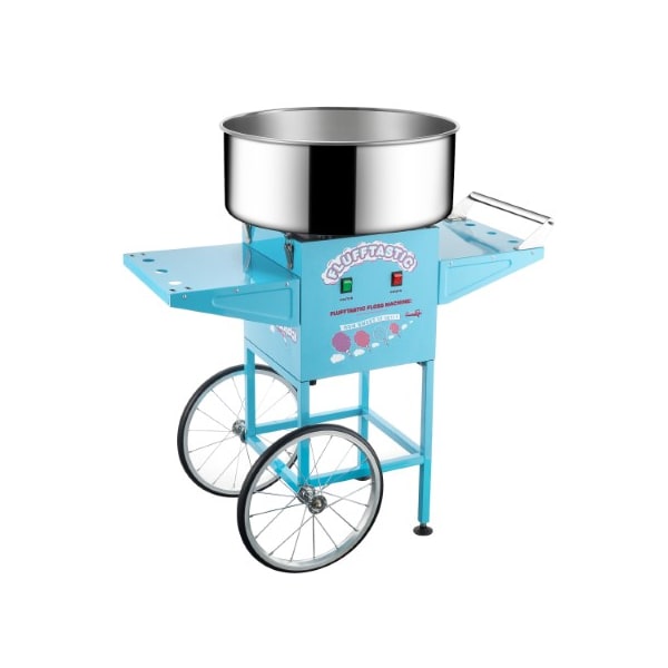 Great Northern Popcorn Cotton Candy Machine and Cart, Flufftastic Floss Maker, Stainless Steel Pan, 2 Side Trays, 13" Wheels - 788731NXA