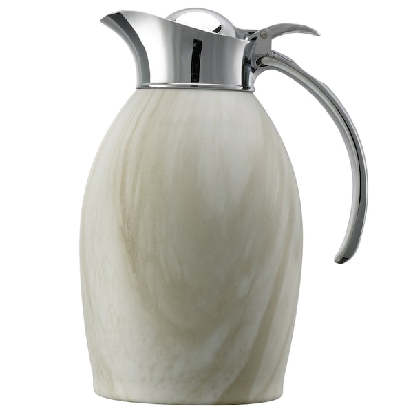 Service Ideas Nicollet Series Flip Top Stainless Vacuum Insulated Carafe, 33.8 Ounce, White Marble - NIC10BSWM