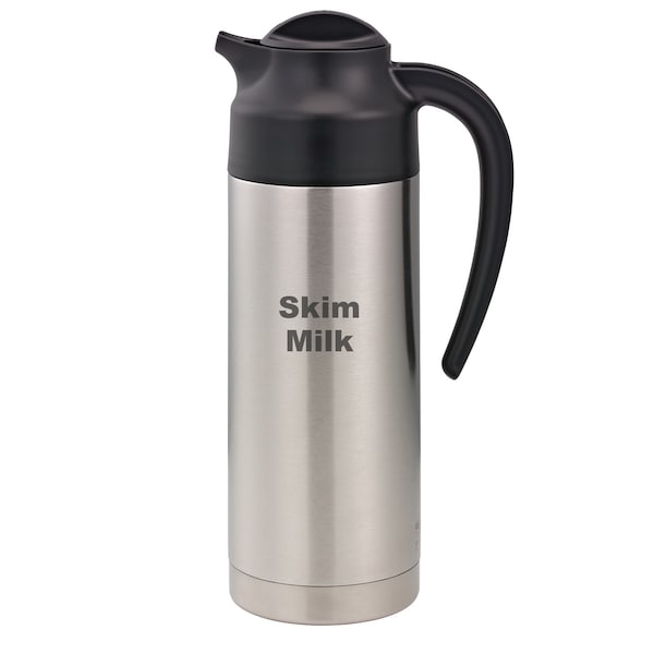Service Ideas SteelVac Creamer, Etched Skim Milk, Vacuum Insulated Carafe, Stainless Vacuum, 1 Liter - S2SN100SMET