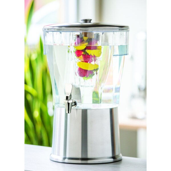 Service Ideas Beverage Dispenser, Round, 5 Gallon with Infuser Tube, Stainless Steel, Brushed - CBDRT5BSSS