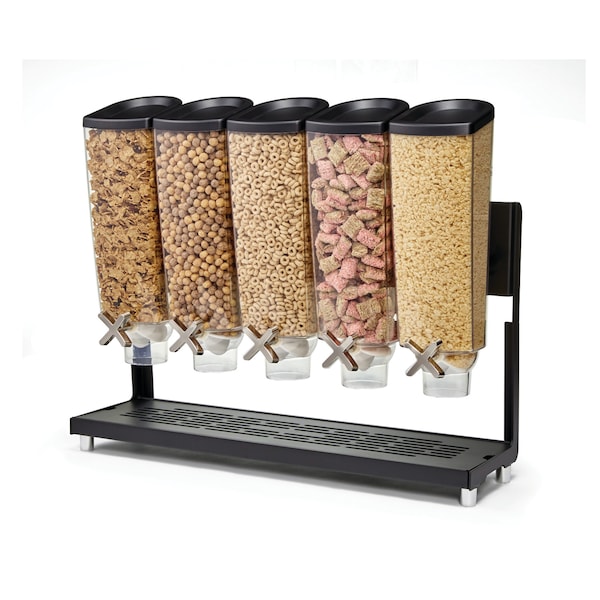 Rosseto Serving Solutions EZ-PRO 1.3 Gal. 5-Container Black Matte Tabletop Dispenser with Removable Catch Tray, 1 EA - EZ577