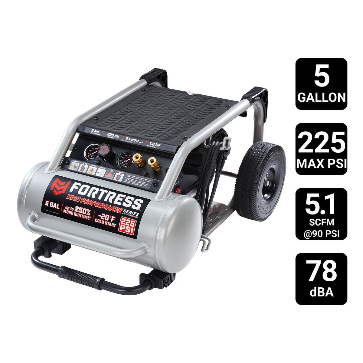 Fortaleza de 5 galones, compresor de aire para sitios de trabajo de alto rendimiento con ruedas, 225 PSI - 57391