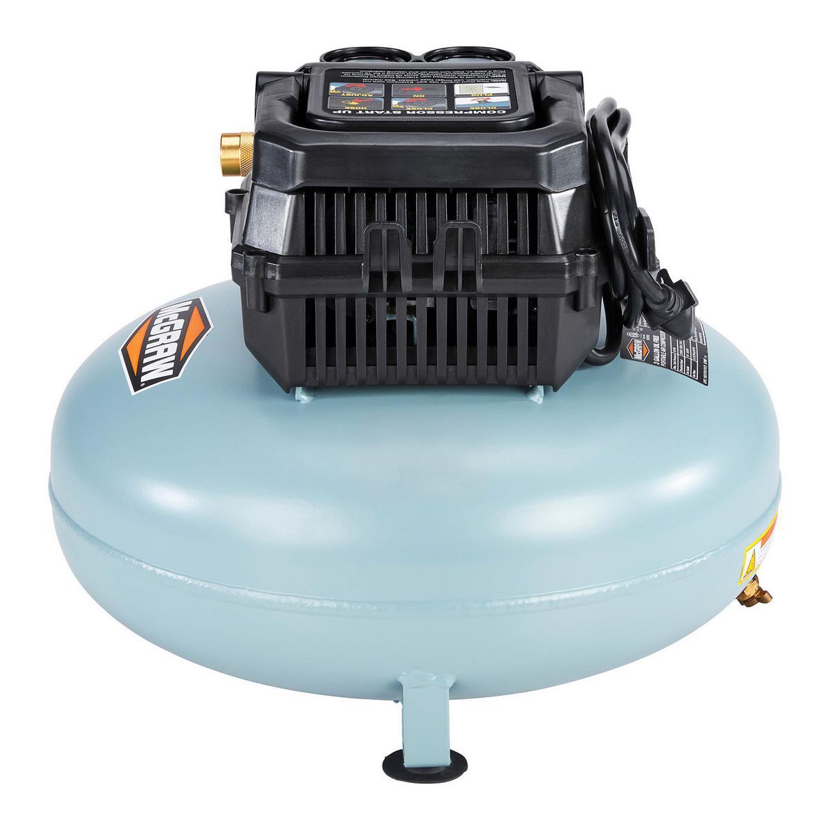 Compresor de aire tipo Panqueque sin aceite Mcgraw de 3 galones, 1/3 HP, 110 PSI - 57567