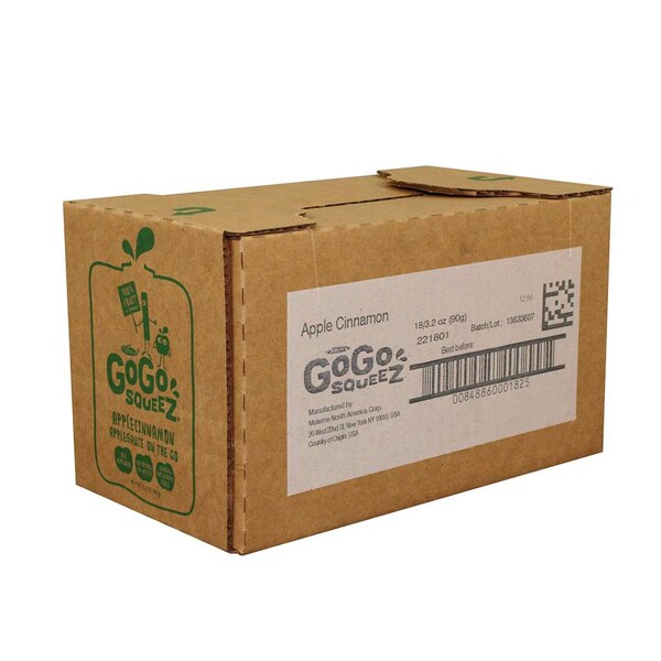 Gogo Squeez Puré de Manzana con Canela en Bolsa de 3.2 oz, Paquete de 18 - 221801