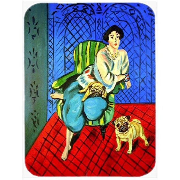 Carolines Treasures Carolines Treasures 7072LCB 15 x 12 in. Lady With Her Pug Glass Cutting Board - Large - 7072LCB