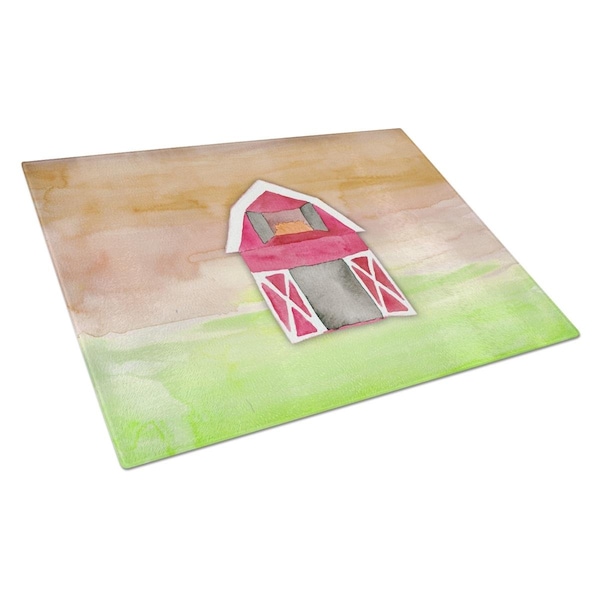 Carolines Treasures Barn Watercolor Glass Cutting Board Large - BB7409LCB