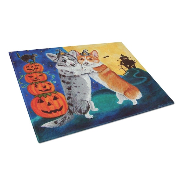 Carolines Treasures Corgi Halloween Scare Glass Cutting Board Large - 7413LCB