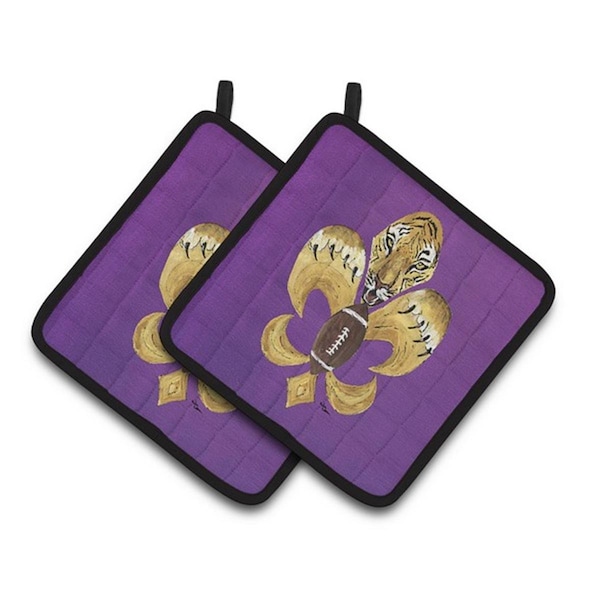 Carolines Treasures Tiger Football Fleur De Lis Pair of Pot Holders, 7.5 x 3 x 7.5 in. - 8205-2PTHD
