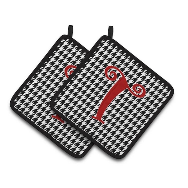 Carolines Treasures Monogram Initial T Houndstooth Black Pair of Pot Holders, 7.5 x 3 x 7.5 in. - CJ1035-TPTHD