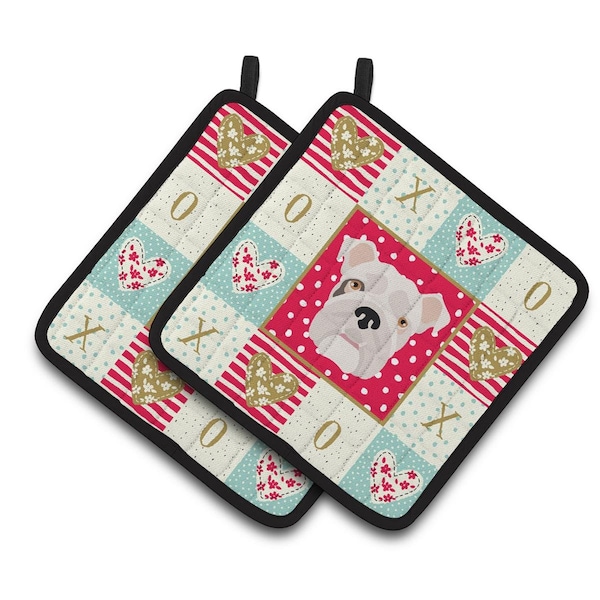 Carolines Treasures 7.5 x 7.5 in. English Bulldog Love Pair of Pot Holders - CK5197PTHD