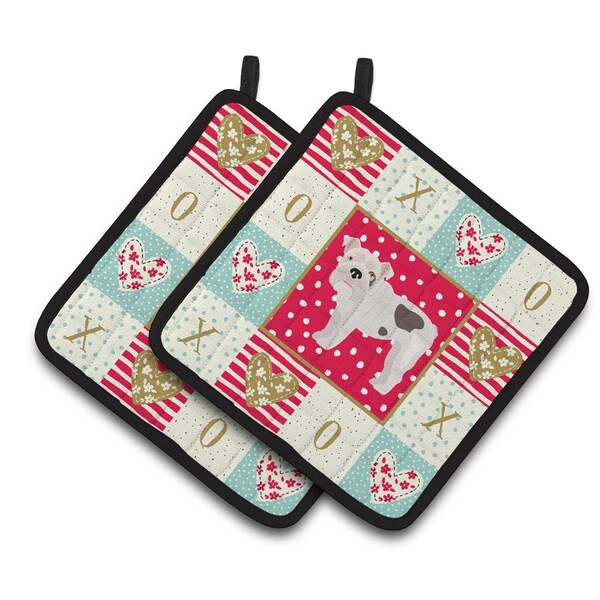 Carolines Treasures 7.5 x 7.5 in. English Bulldog No.2 Love Pair of Pot Holders - CK5831PTHD