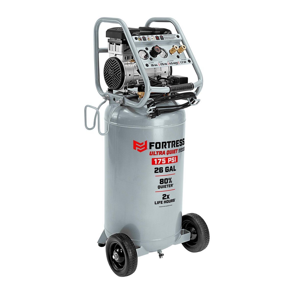 Fortaleza de 26 Galones 175 PSI Compresor de Aire Vertical Ultra Silencioso para Tienda/Auto - 57336