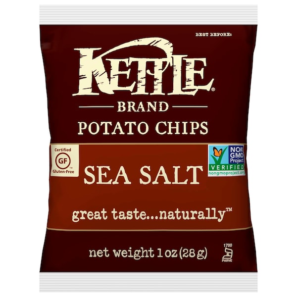 Kettle Foods Papas Fritas de Papa con Sal de Mar 1 oz., Paquete de 72 - 109594