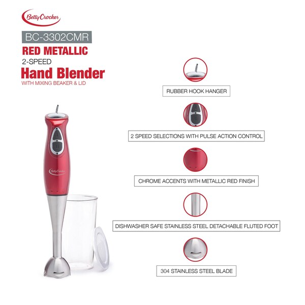 Betty Crocker Hand Immersion Blender, One Size, Red - BC-3302CMR