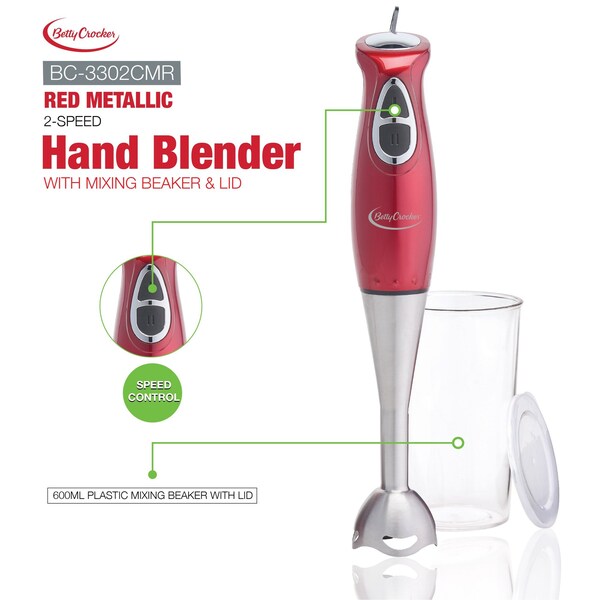 Betty Crocker Hand Immersion Blender, One Size, Red - BC-3302CMR