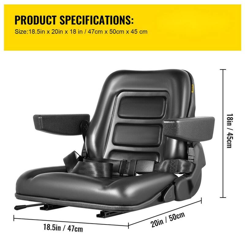 VEVOR Universal Forklift Seat PVC Tractor Seat 6 in. Adjustable Mower Seat Foldable Seat Including Seat Switch, Black - CCZYHSCCZYYS2Y9IRV0