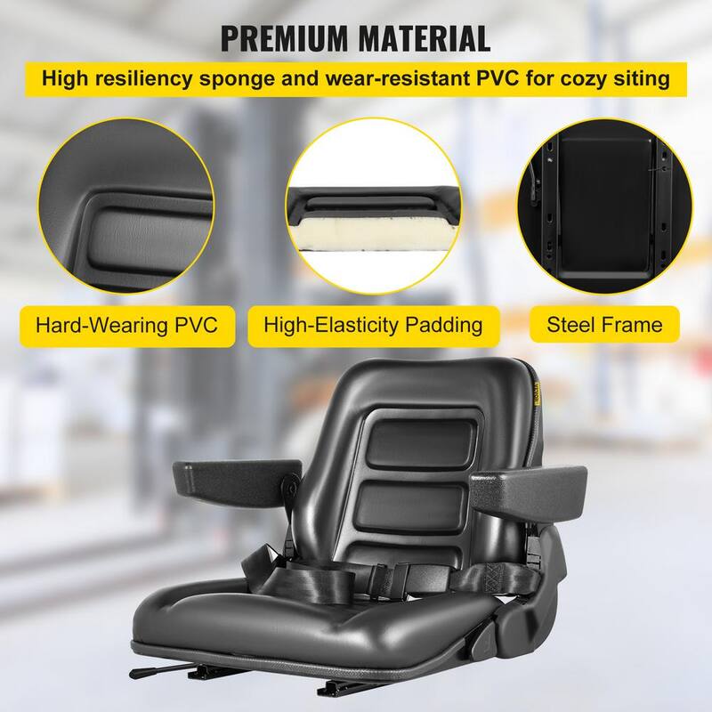VEVOR Universal Forklift Seat PVC Tractor Seat 6 in. Adjustable Mower Seat Foldable Seat Including Seat Switch, Black - CCZYHSCCZYYS2Y9IRV0