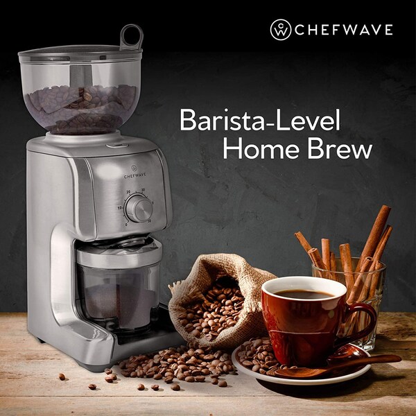 Chefwave Bonne Conical Burr Coffee Grinder w 16 Grind Settings, Stainless Steel - CW-CG01SS
