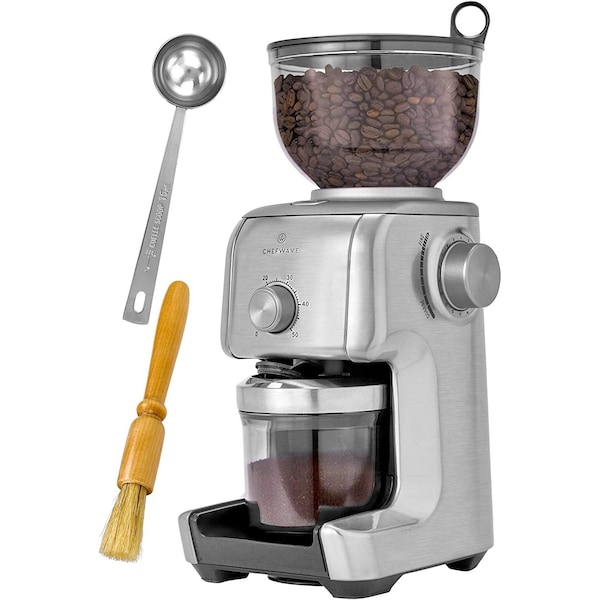 Chefwave Bonne Conical Burr Coffee Grinder w 16 Grind Settings, Stainless Steel - CW-CG01SS
